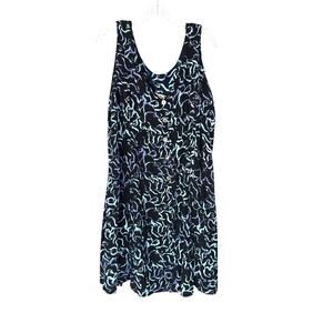 Tropical Group Dress‎ Blue Sleeveless Button Up Hawaiian Beachy Vacation Size XL